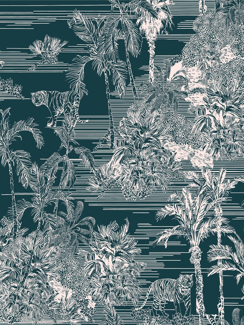 Tropical Toile Teal Electric Roller Blind by Boon & Blake