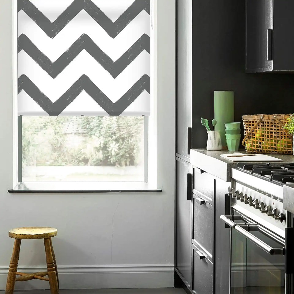 Chevron Dark Grey Electric Roller Blind