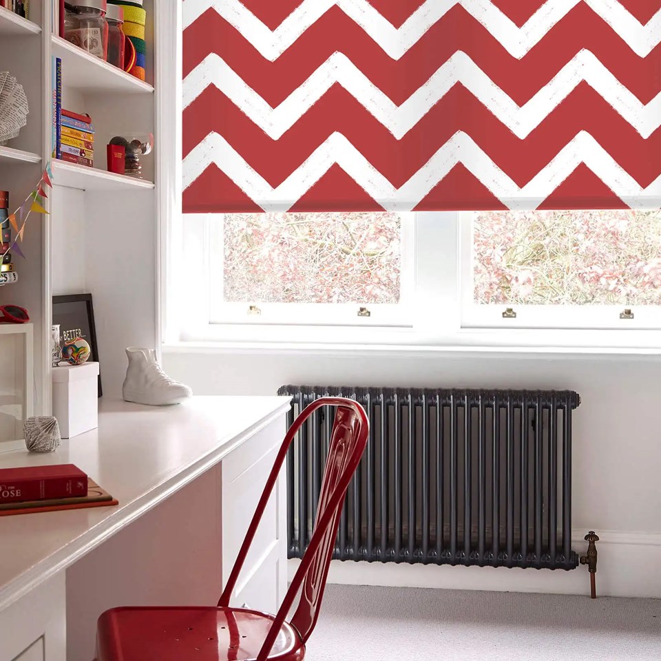 Chevron Red Electric Roller Blind