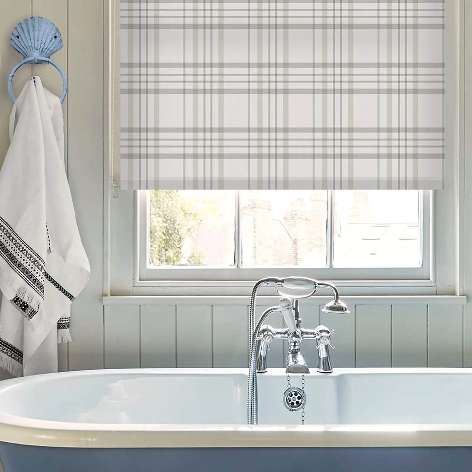 Devon Check Chalky Blue Electric Roller Blind