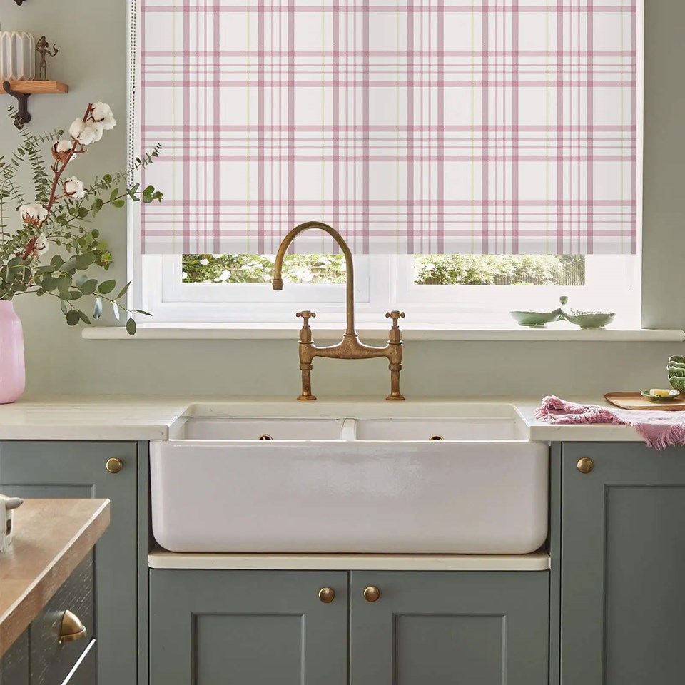 Devon Check Dusky Pink Electric Roller Blind