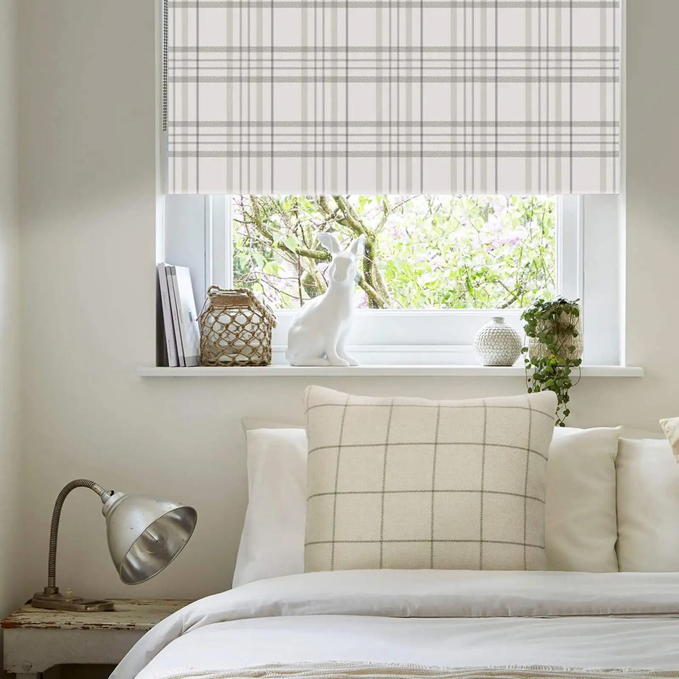 Devon Check Natural Electric Roller Blind