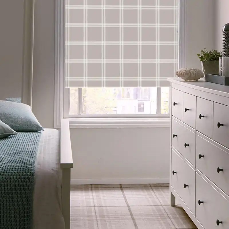 Herringbone Check Taupe Electric Roller Blind