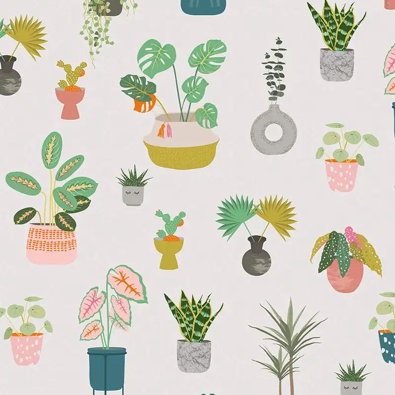 Houseplants Natural Electric Roller Blind