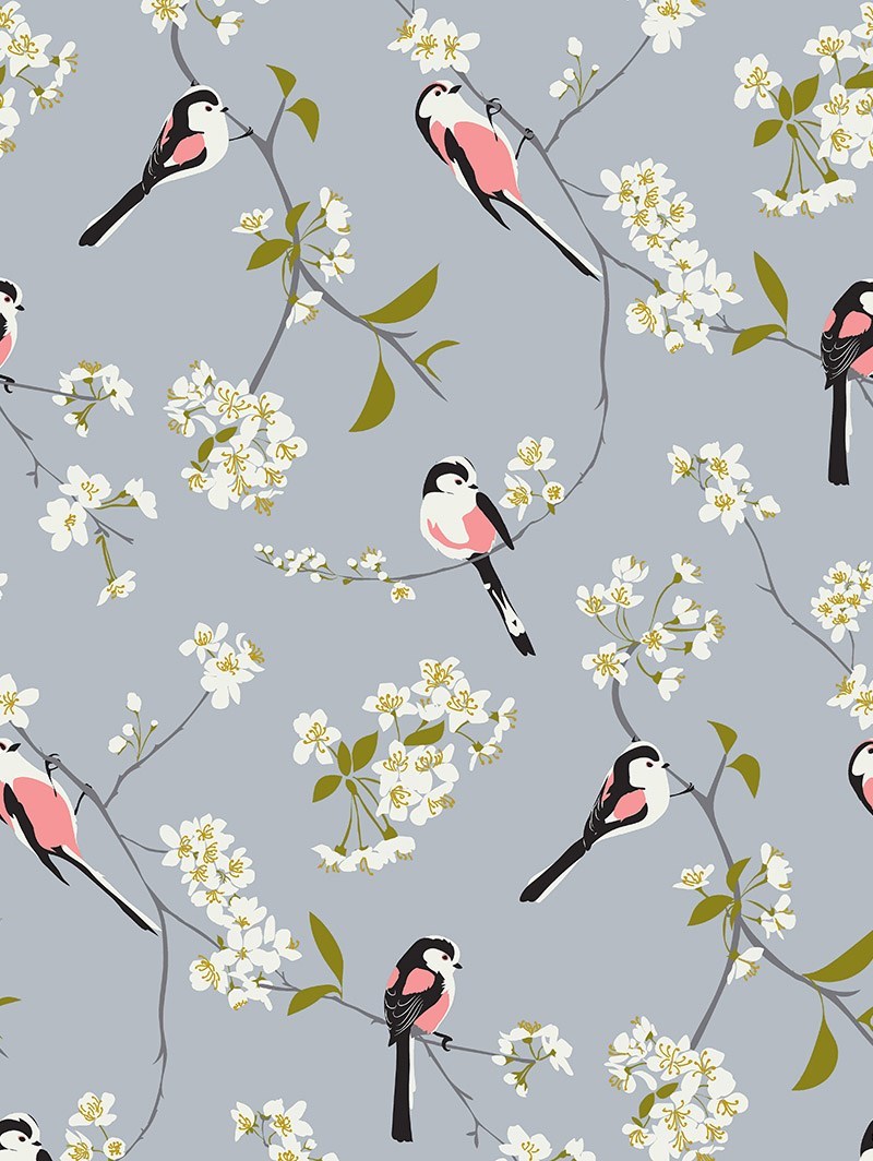 Blossom & Bird Grey Electric Roller Blind by Lorna Syson