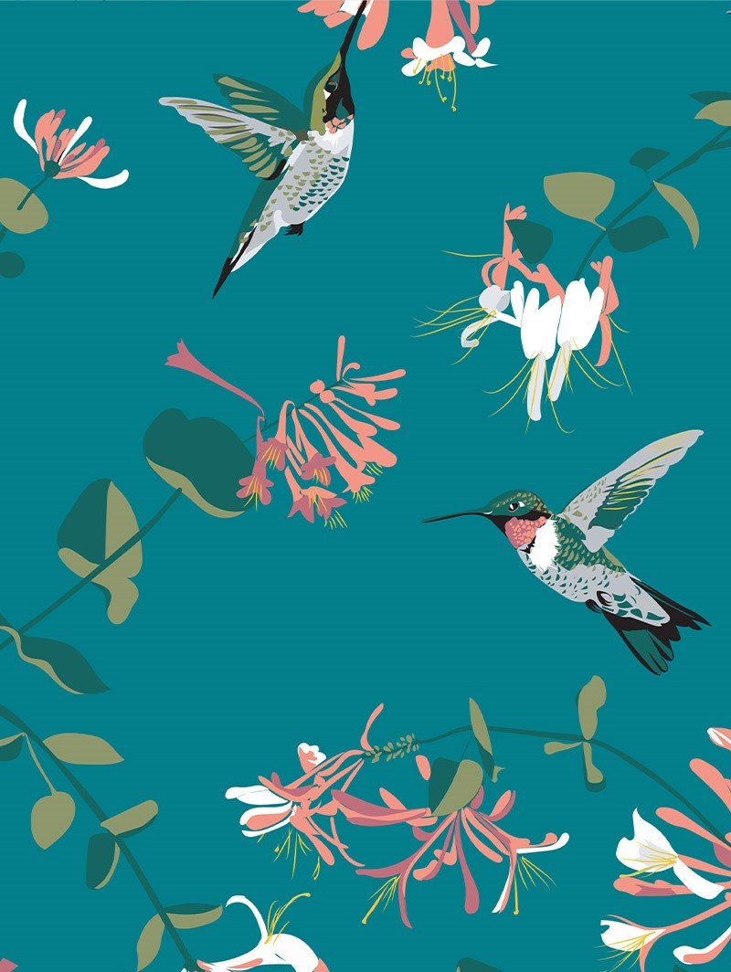 Hummingbird Teal Electric Roller Blind by Lorna Syson