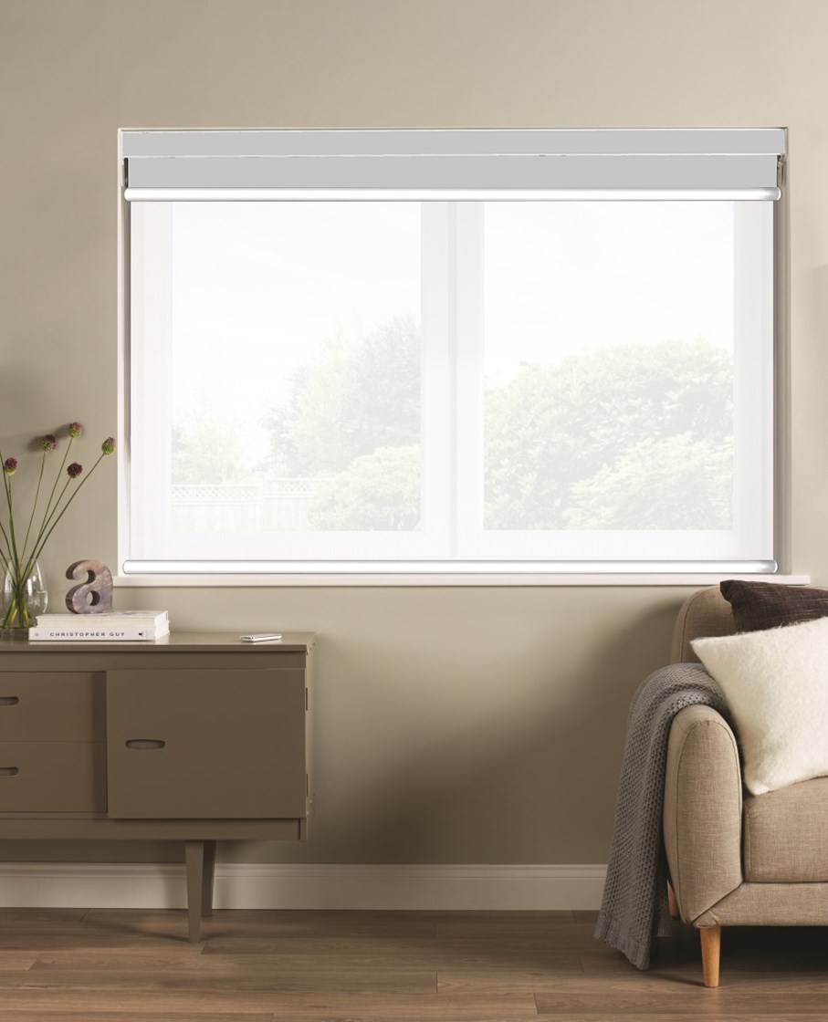 Magnetic Grey and White 3% Sunscreen Electric Double Roller Blind