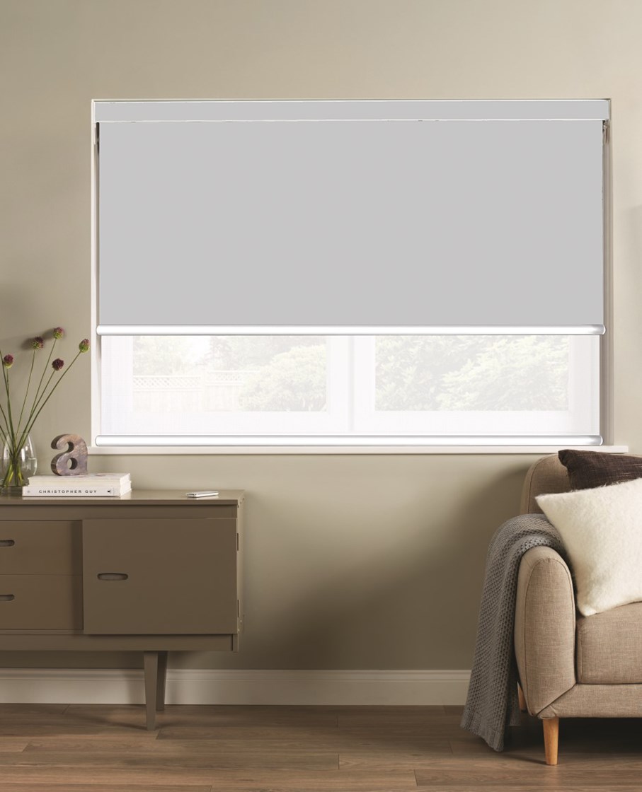 Magnetic Grey and White 3% Sunscreen Electric Double Roller Blind