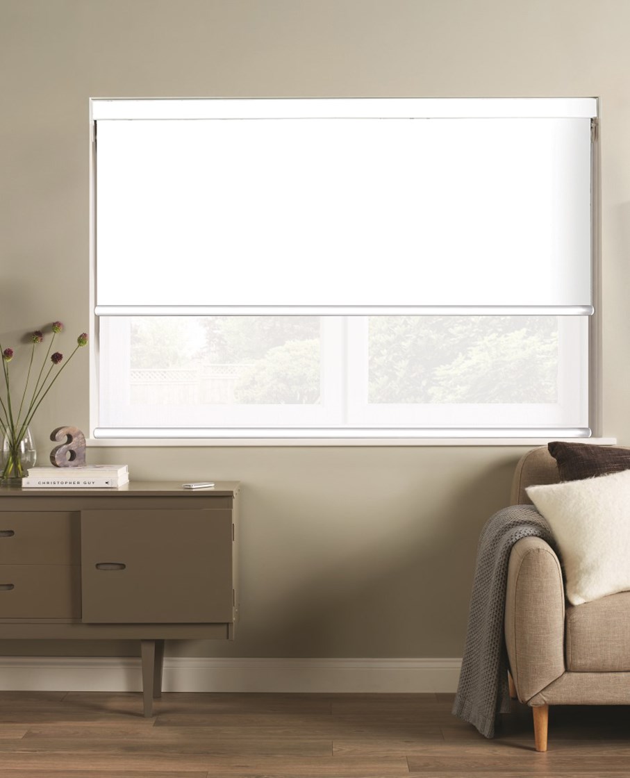 White and White 3% Sunscreen Electric Double Roller Blind