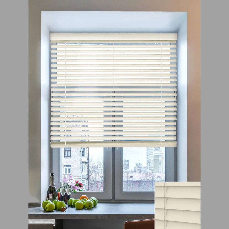 Clotted Cream 50mm Wooden Electric Venetian Blind