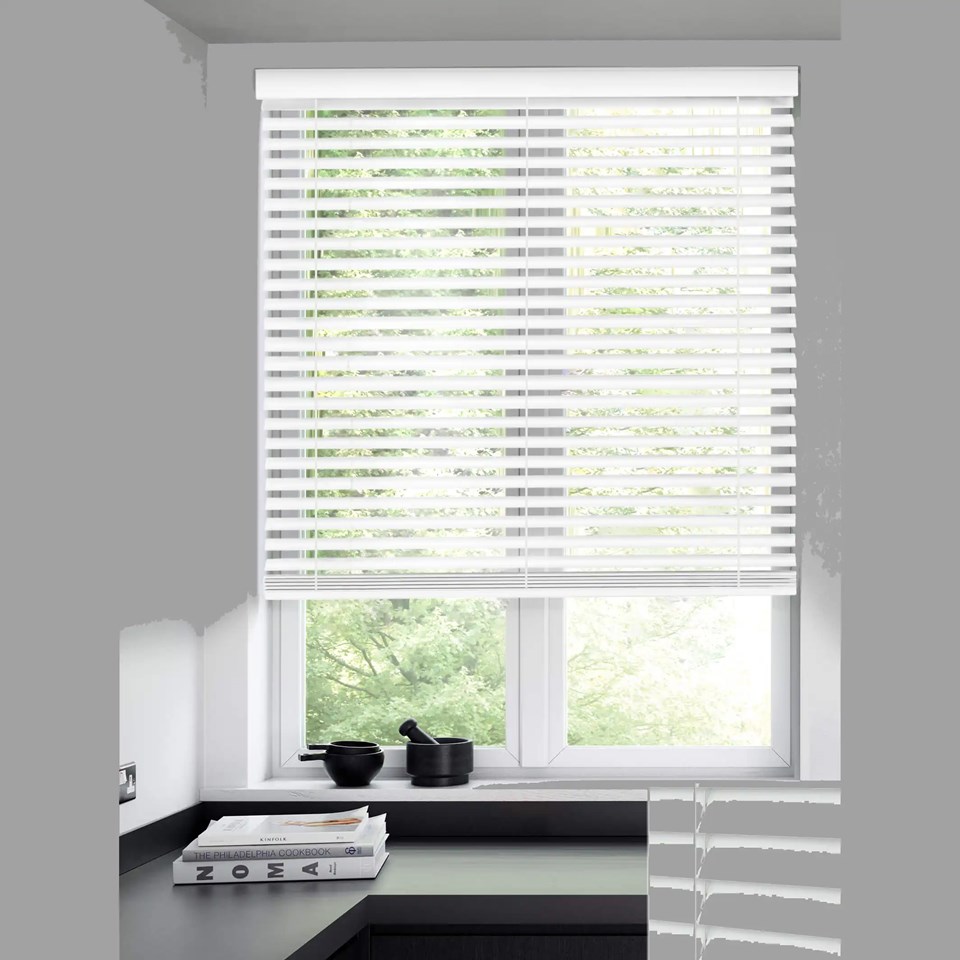 White 50mm Wooden Electric Venetian Blind