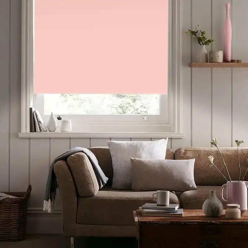 Pale Pink Blackout No Drill Electric Roller Blind