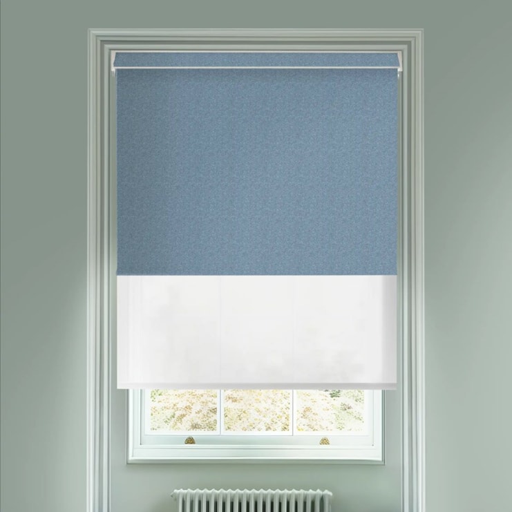 Amsterdam Marine Blue  Blackout And Sheer White Electric Double Blind