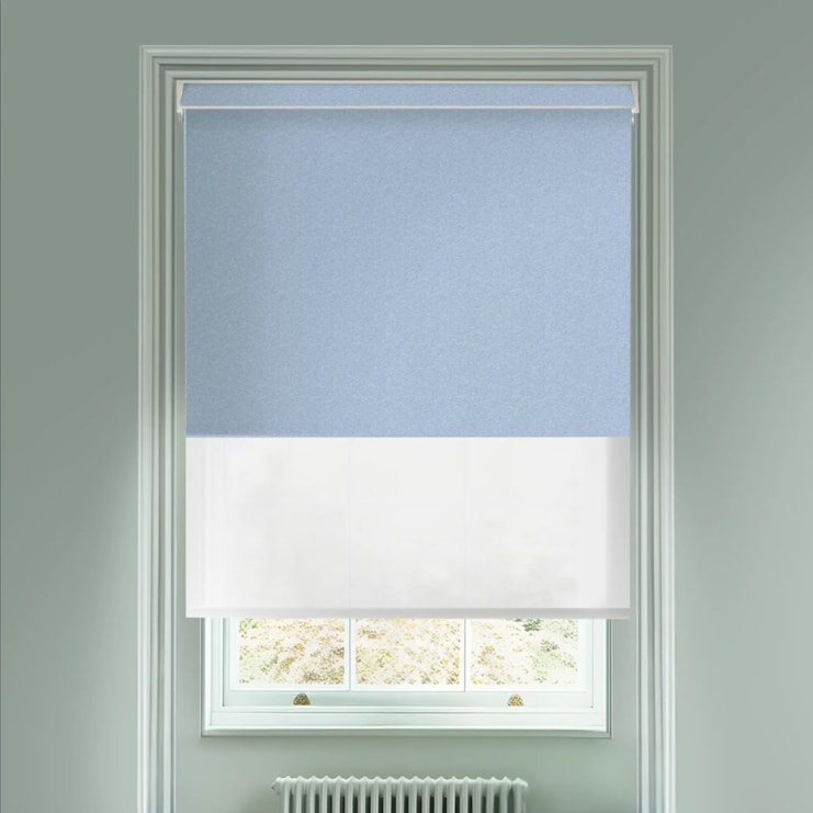 Amsterdam Powder Blue  Blackout And Sheer White Electric Double Blind