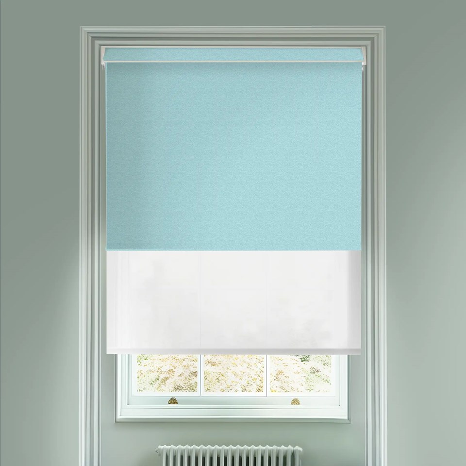 Amsterdam Sea Blue  Blackout And Sheer White Electric Double Blind