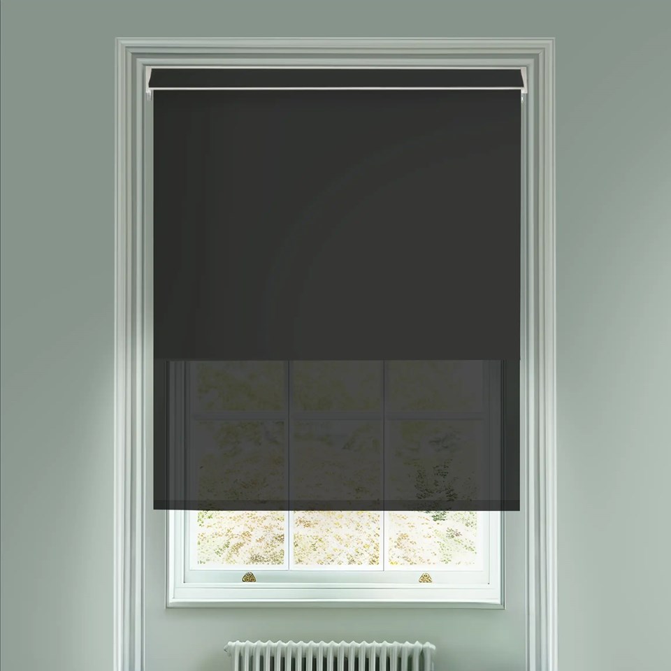 Black and Black 3% Sunscreen Electric Double Roller Blind