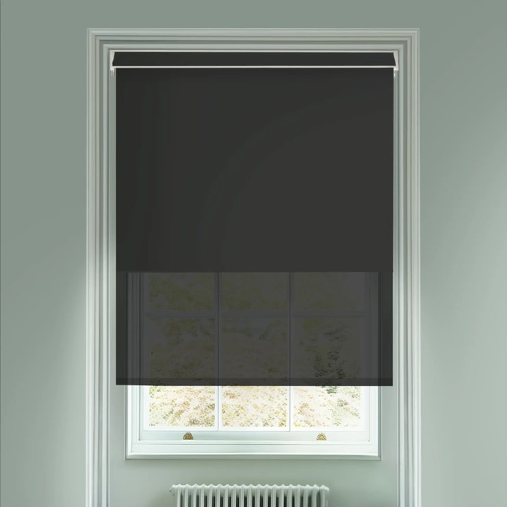 Black and Black 3% Sunscreen Electric Double Roller Blind