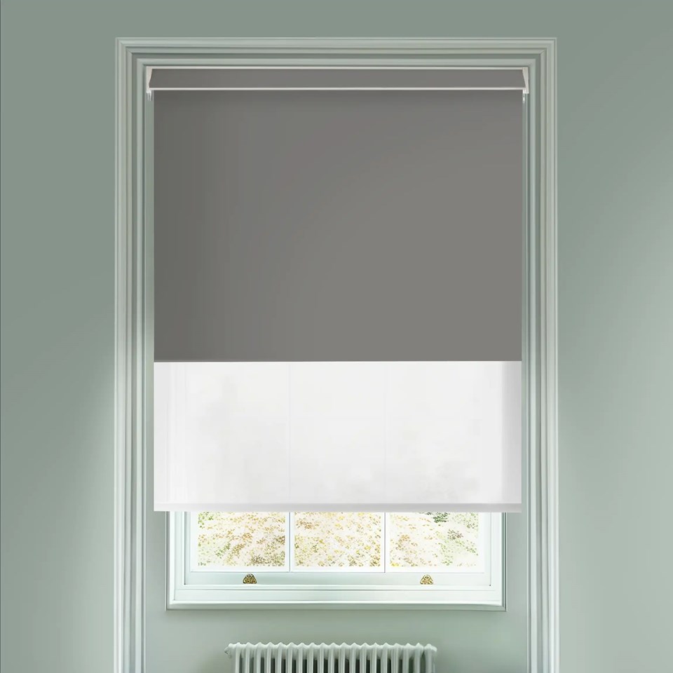 Blackout Elegant Grey and Sheer White Electric Double Roller Blind