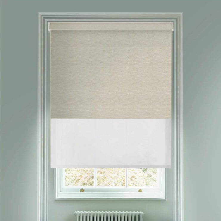 Blackout Grey Linen and Sheer Metal Electric Double Roller Blind