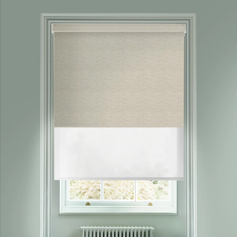 Blackout Grey Linen and Sheer White Electric Double Roller Blind