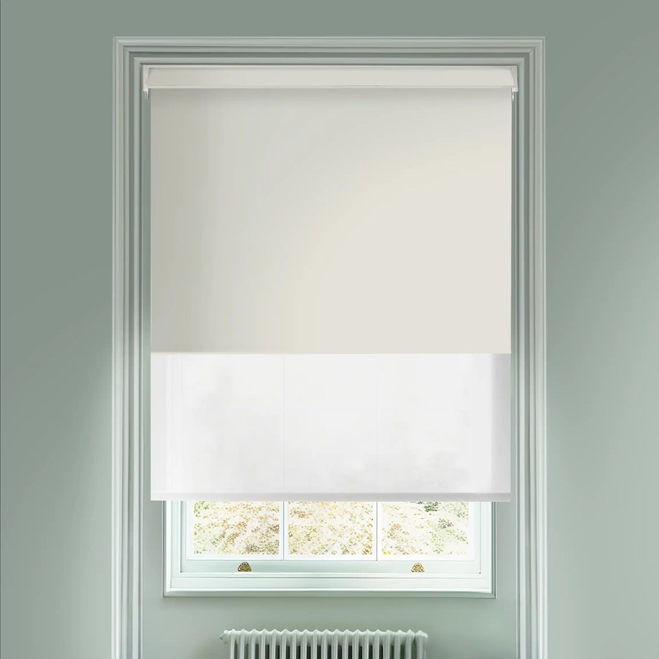 Blackout Pale Grey and Sheer White Electric Double Roller Blind