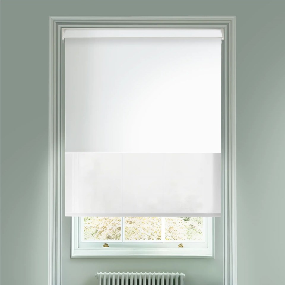 Blackout Rice White and Sheer White Electric Double Roller Blind