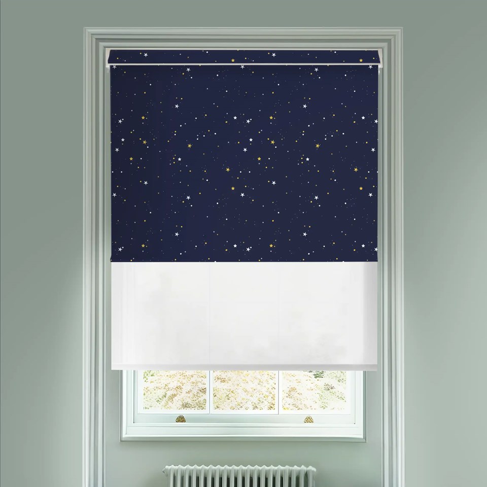 Blackout Starry Night and Sheer White Electric Double Roller Blind