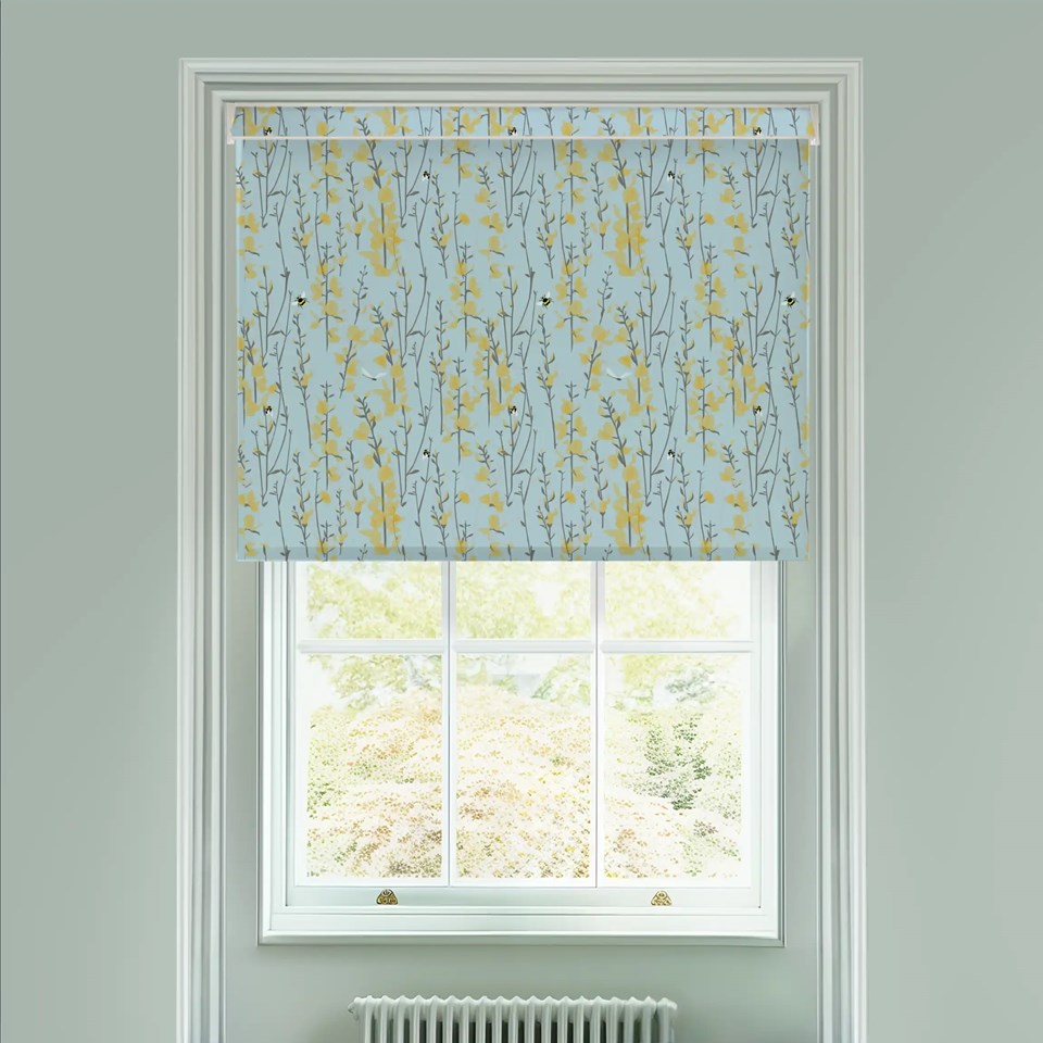 Broom and Bee Sky Electric Roller Blind by Lorna Syson