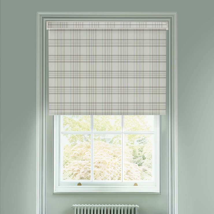 Devon Check Chalky Blue Electric Roller Blind