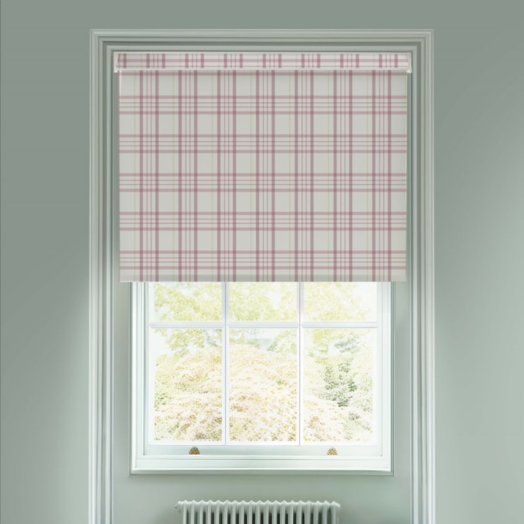 Devon Check Dusky Pink Electric Roller Blind