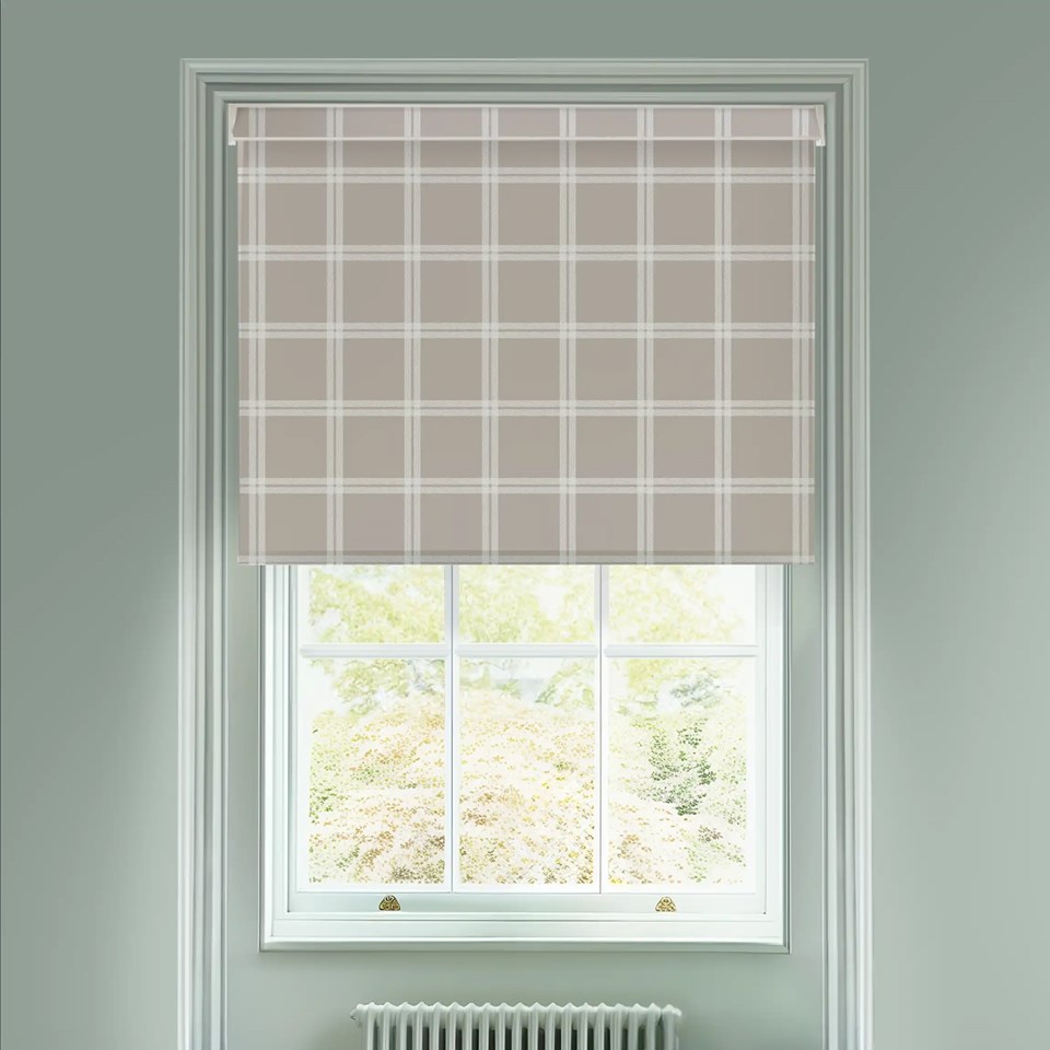 Herringbone Check Taupe Electric Roller Blind