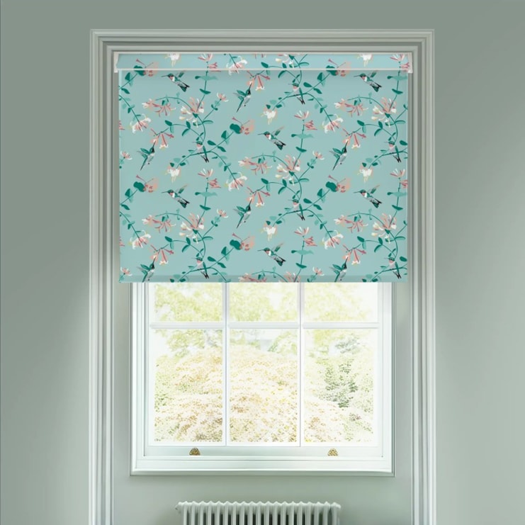 Hummingbird Mint Electric Roller Blind by Lorna Syson