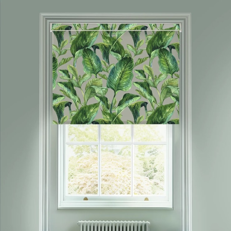 Jungle Leaves Grey Floral Electric Roller Blind