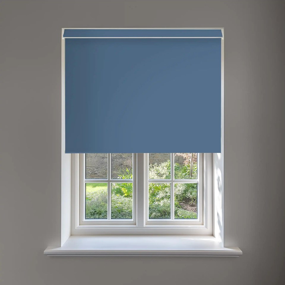 Santorini Blue Blackout No Drill Electric Roller Blind