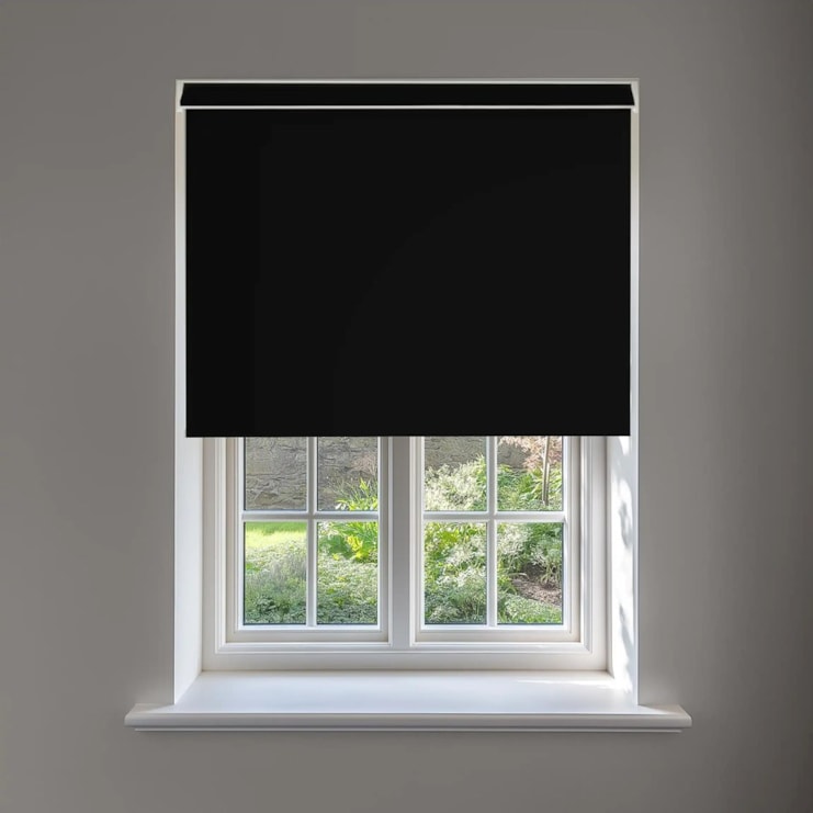 Black Blackout No Drill Electric Roller Blind