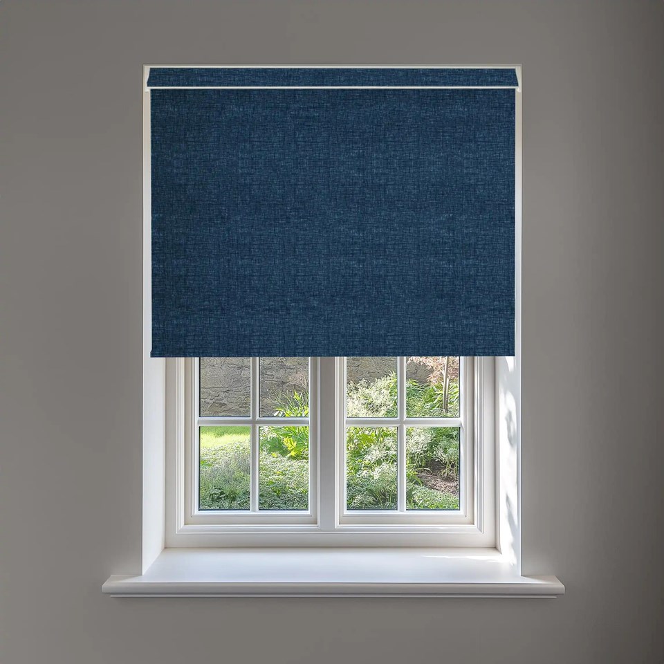 Linen Navy Blue Blackout No Drill Electric Roller Blind