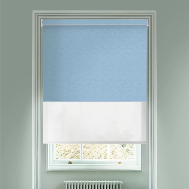 New York Cornflower Blue  Blackout And Sheer White Electric Double Blind