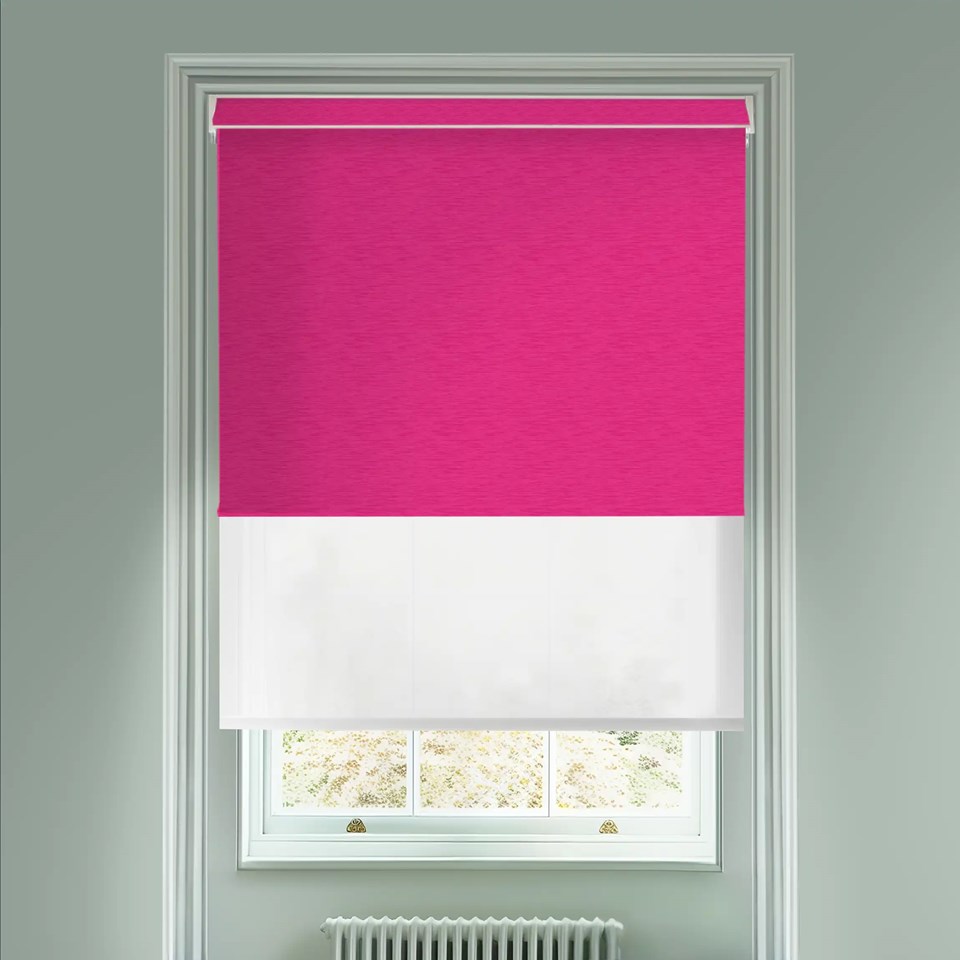 New York Fuchsia Pink  Blackout And Sheer White Electric Double Blind