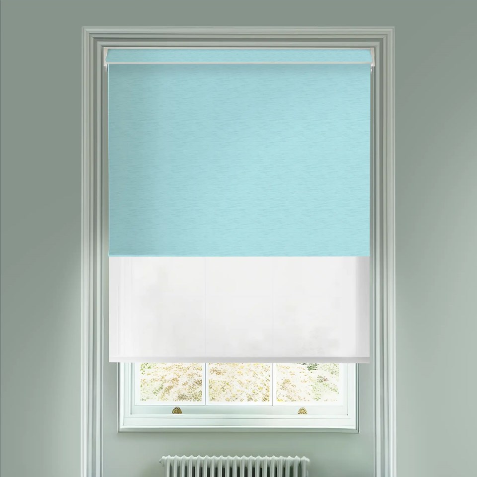 New York Sky Blue  Blackout And Sheer White Electric Double Blind