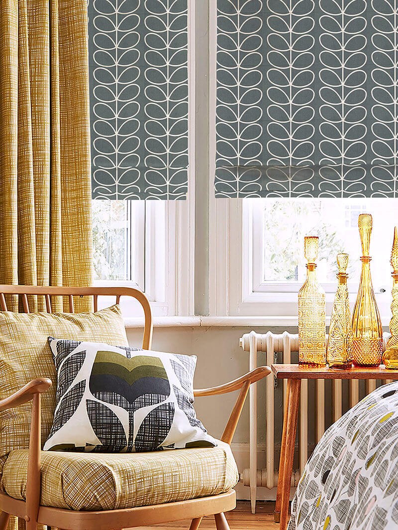 Orla Kiely Linear Stem Cool Grey Electric Roman Blind