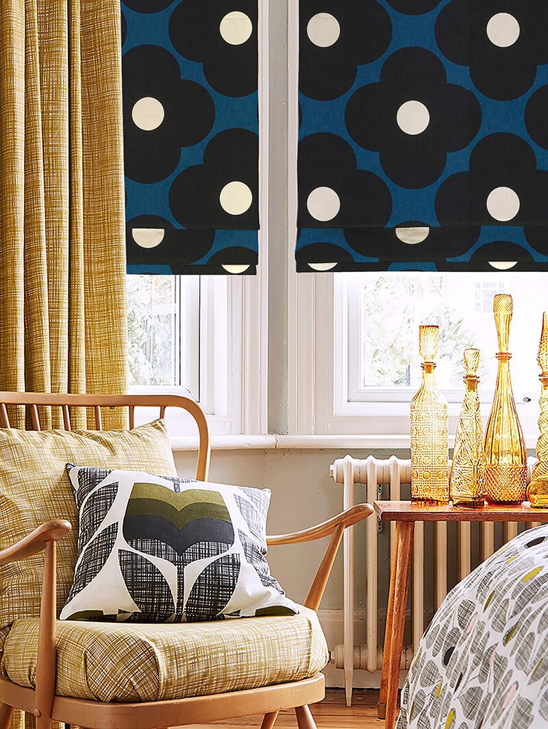 Orla Kiely Spot Flower Dark Marine Electric Roman Blind