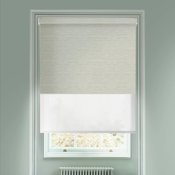 Paris Moss Green  Blackout And Sheer White Electric Double Blind