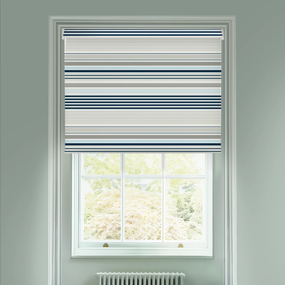 Sailor Stripe Marine Blue Electric Roller Blind