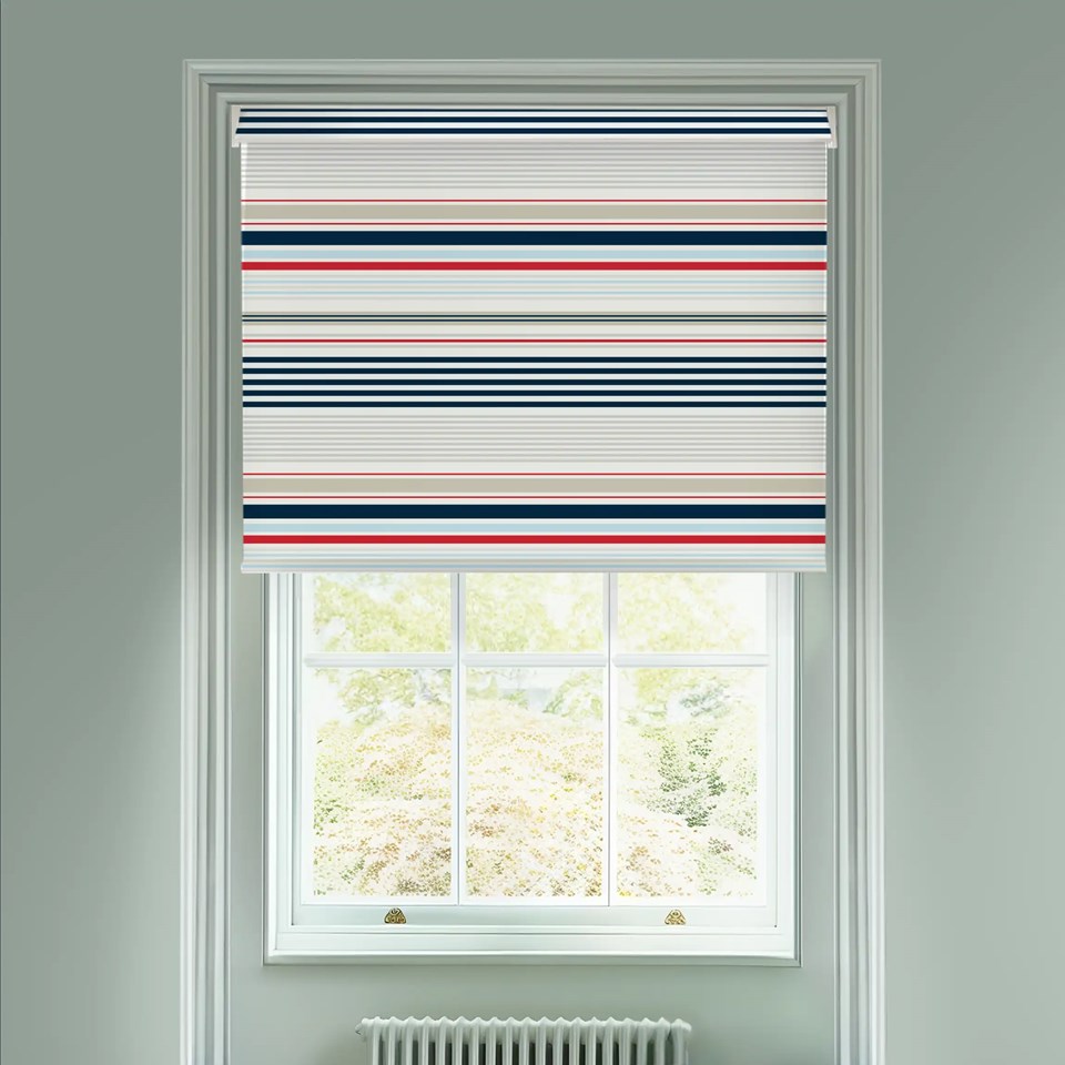 Sailor Stripe Navy and Red Electric Roller Blind