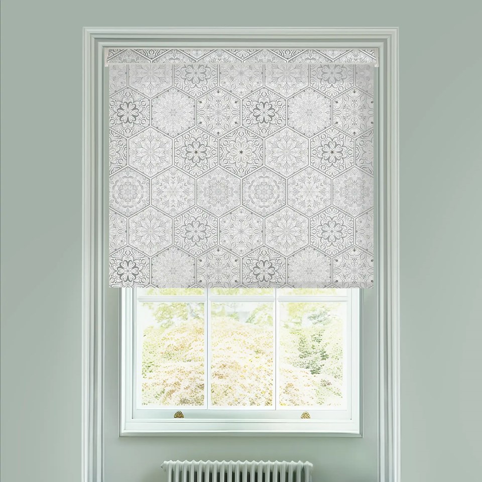 Sheer Moroccan Tile Grey Electric Roller Blind