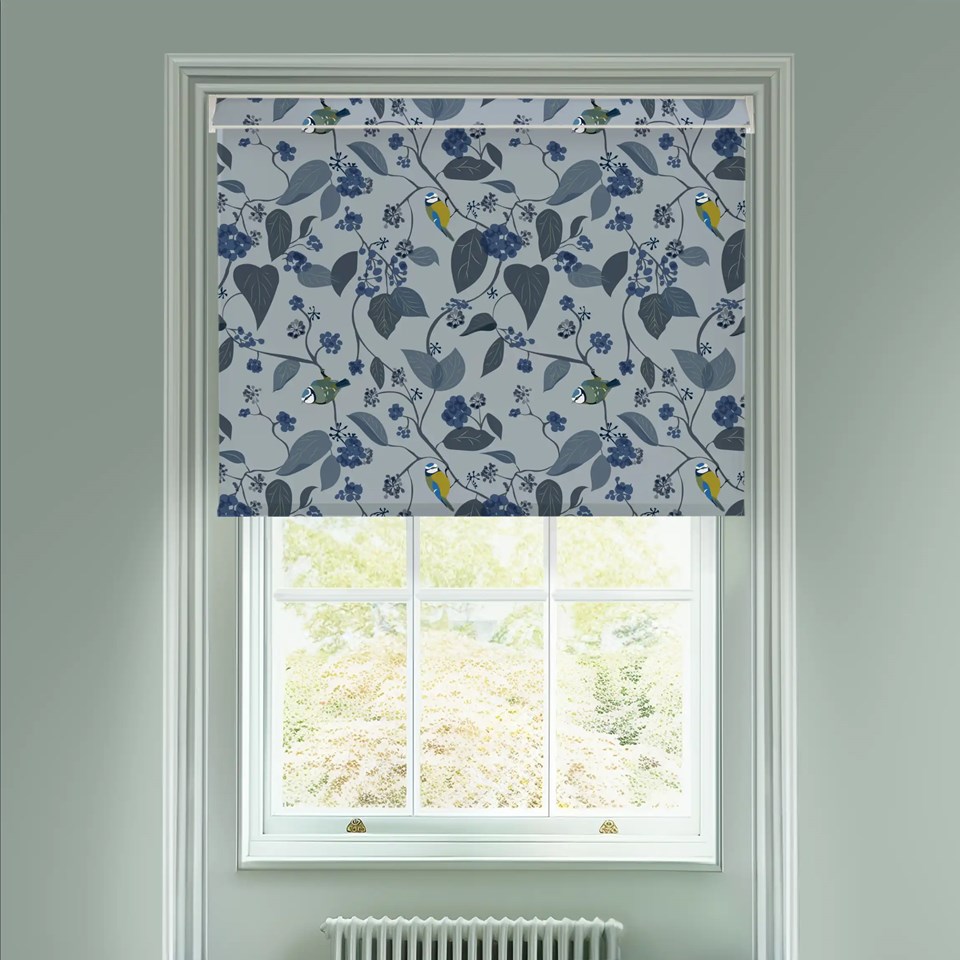 Spring Ivy Blue Electric Roller Blind by Lorna Syson