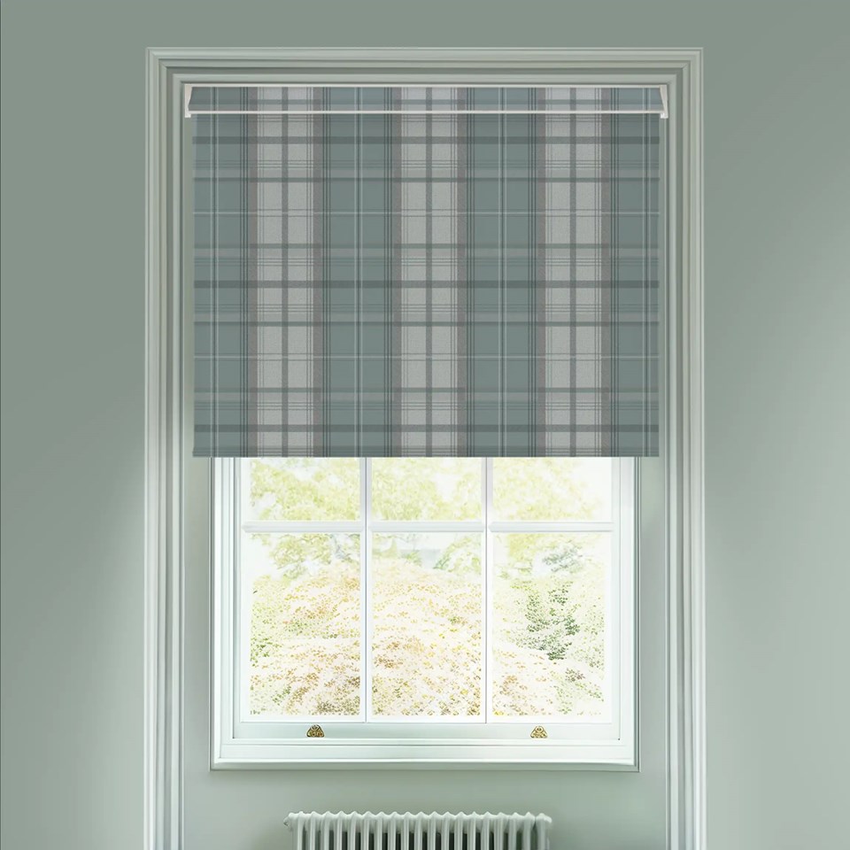 Tartan Soft Blue Electric Roller Blind