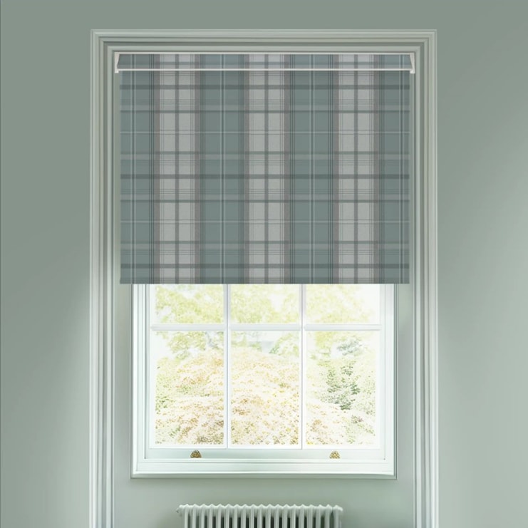 Tartan Soft Blue Electric Roller Blind