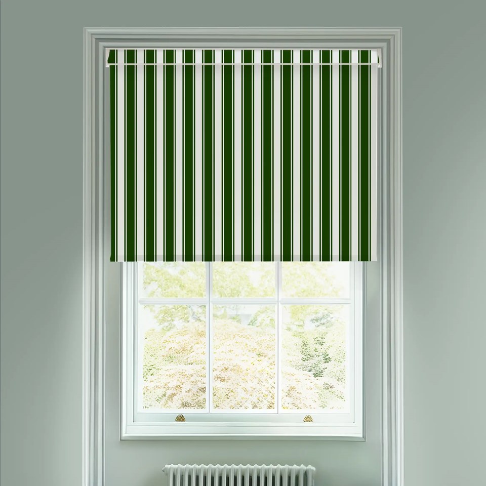 Ticking Stripe Green Electric Roller Blind