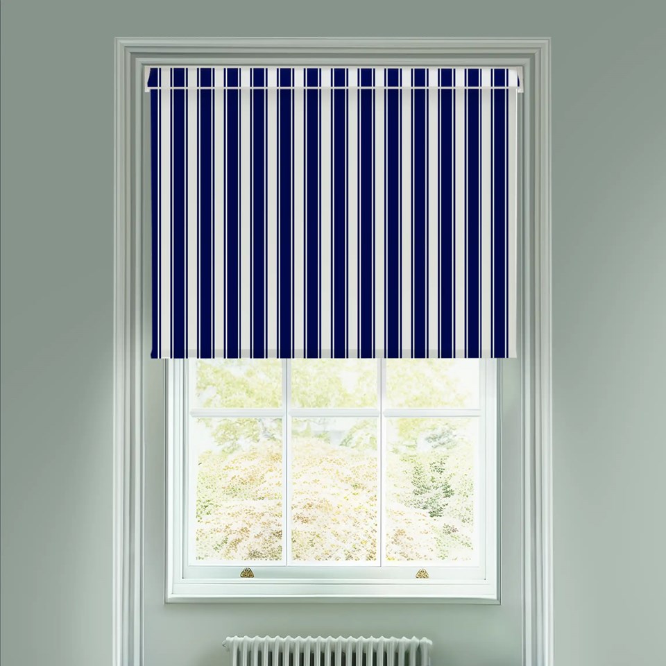 Ticking Stripe Navy Electric Roller Blind